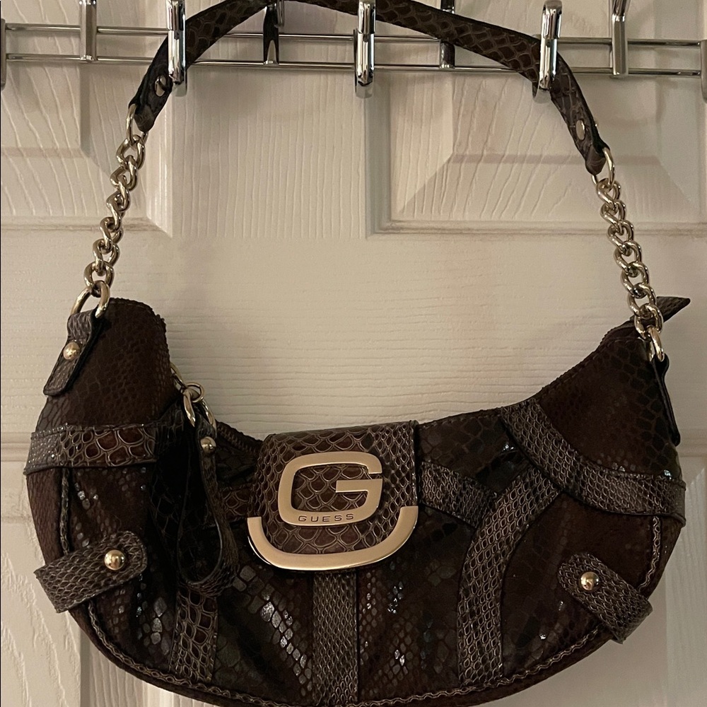 Guess Dark Brown Snakeskin Shoulder Bag